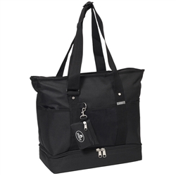 #1002DLX/BLACK/CASE - Zippered Bottom Compartment Large Tote Bag - Case of 30 Large Tote Bags