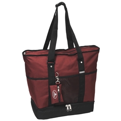 #1002DLX/BURGUNDY/CASE - Zippered Bottom Compartment Large Tote Bag - Case of 30 Tote Bags