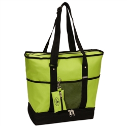 #1002DLX/LIME/CASE - Zippered Bottom Compartment Large Tote Bag - Case of 30 Tote Bags