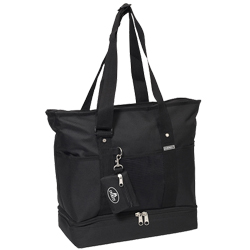 #1002DLX-BLACK - Zippered Bottom Compartment Large Tote Bag
