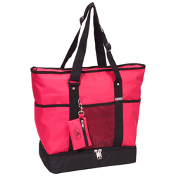 #1002DLX-HOT PINK - Zippered Bottom Compartment Large Tote Bag