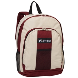 #BP2072/BEIGE BURGUNDY/CASE - Backpack with Front & Side Pockets - Case of 30 Backpacks